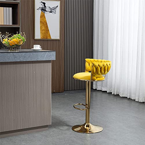 Kakotito 360° Velvet Swivel Bar Stools With Low Back & Footrest, Adjustable Counter Barstools, Gold Bar Stool (Set Of 2, Yellow) #TOP3