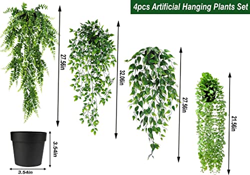 4 Pcs Fake Hanging Plants,Fake Plants Artificial Plants Potted Faux Plants Fern Faux Hanging Plant Ivy For Home Room Office Indoor Outdoor Decor (4 Pots) #TOP1