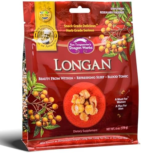 Dragon Herbs Longan 6 oz bag | dried fruit supplement to support skin, beauty, sleep, mood, stress, memory, heart and blood