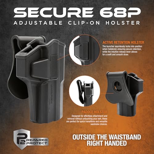 Image of P2P Secure 68P Paddle Holster (Right Hand) - OWB Carry Holster for CO2-Powered Less-Lethal Launcher