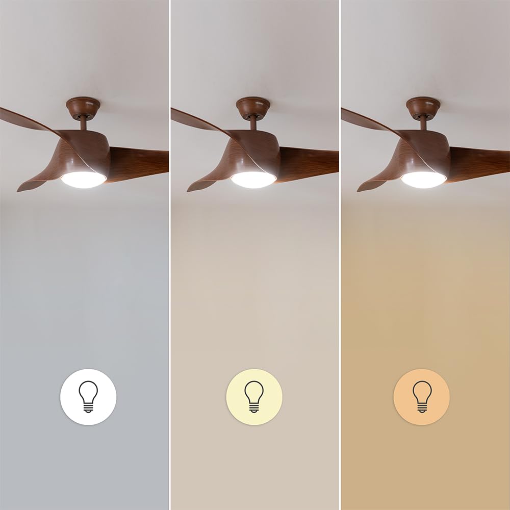 Cecotec Ventilatore da Soffitto con Luce EnergySilence Aero 5290 BlackWood. Motore DC 40W, 3 pale 132cm, Lampada a LED 18W, 3 tonalità, Telecomando, Timer, 6 velocità, Estate/Inverno, Design elegante