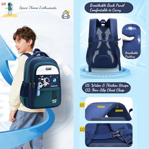 MITOWERMI 3pcs Boys Backpack with Lunch Box School Bags for Boys Lightweight Astronaut Kids Backpack Bookbags Sets for Elementary School Students, Green4