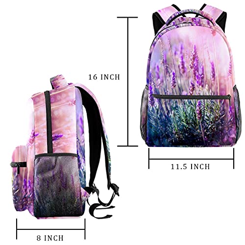 Mochila al aire libre con flores de lavanda para notebook universitaria 2