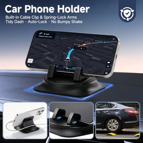 LTFIOON Handyhalterung Auto, 360° drehbarer Klebehalter für Armaturenbrett mit Rutschfester Gel-Basis & Kabel-Clip… – Ansicht 5