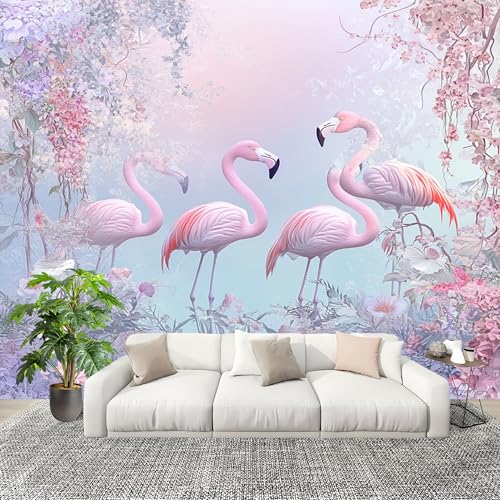 Papel Pintado Mural Foto 200x140 cm Animal Flamenco Papel pintado tejido no Tejido Murales Moderna Diseno Fotográfico Azul Claro Decoración de Pared Sala de Estar y Dormitorio