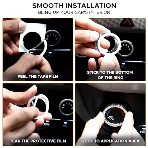 Image of EcoNour Bling Cup Holder Insert (2 Pack) with Push Start Button Ring | (1 Pack) 2.75 Inch Silicone Coaster Pad and 1.5 Inch Ring with Elegant Crystal Rhinestone | Car Interior Accessories (Black)