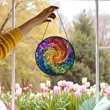 cvjutf Rainbow Mystical Suncatcher Stained Glass Window Hanging Decor, Psychedelic Hippie Stained Glass Decor, Boho Garden Sun Catchers Indoor Hanging Art Ornaments, House Warming Gifts,7.9x7.9In