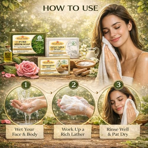 Image of Khadi Organic and Natural Handmade Bathing Soap for Men & Women | Assorted Herbal & Chemical-Free Face and Body Soap for Gentle Cleansing & Healthy Skin (Assorted Bathing Soap (Pack of 5))