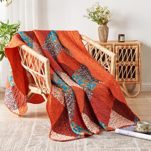 Couverture matelassée patchwork orange 140x200 en microfibre premium - 3
