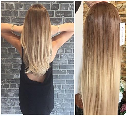 DevaLook Hair Extensions 24 Inches No Front Parting Half Head Wig Long Straight Light Brown Blonde Ombre Clip in Wig (Straight- Light brown to sandy blonde)