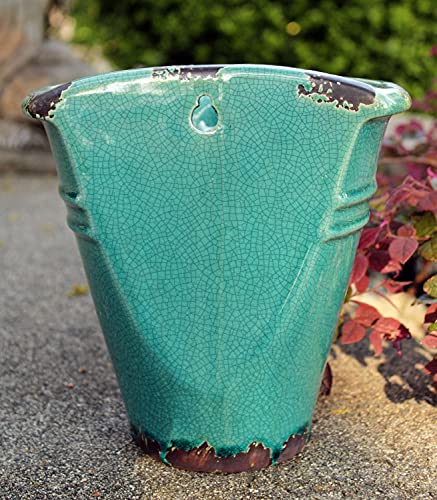Old World Roman Style Wall Hanging Planter In Teal Cracked Ice Ceramic Finish #TOP6