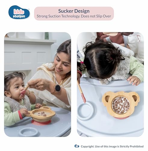 Image of Kids Station Koala Design 5-Piece Silicone Feeding Set for Babies | BPA-Free, Includes Suction Plate, Bowl, Spoon, Fork & Bib | Ideal for Infants & Toddlers (Set of 5 Koala Feeding Set, Pink)