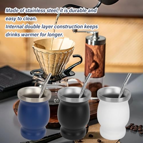 Copo de Erva-mate de Aço Inoxidável, Cabaça de Erva-mate de Parede Dupla de 8 Onças Com Colher e Can