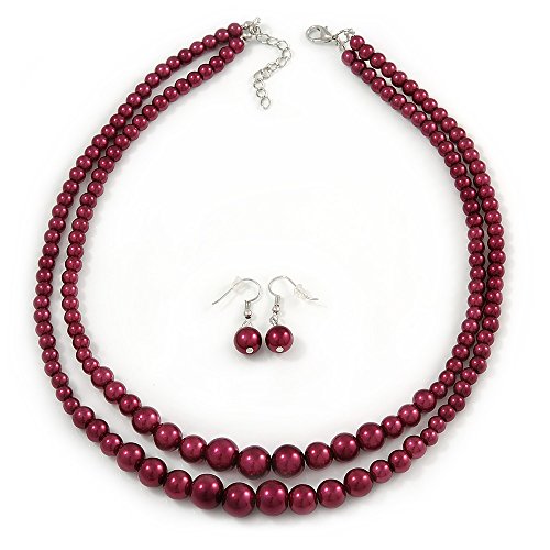 Collar de dos hebras rojo arándano Avalaya de vidrio el regalo de joyería idóneo