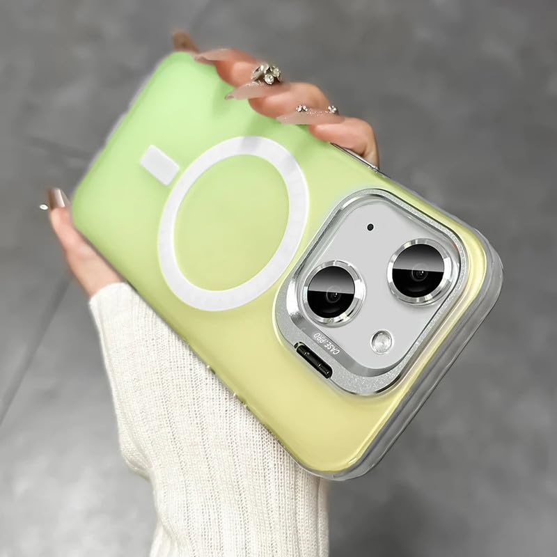 LuxuryKase Mag-Safe Shockproof Gradient Matte Case for iPhone 15 Plus | Metal Camera Lens Protector & Kickstand | Slim & Edge Protective Cover – White