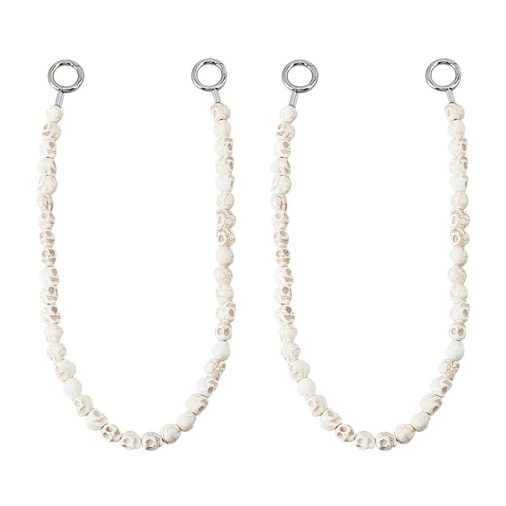 SUPERFINDINGS 2Pcs Halloween Skull Curtain Tie Backs Natural Synthetic Turquoise Curtain Ties with Stainless Steel Rings White Curtain Holdbacks Decorative Tie Backs for Bedroom Office Drapes Curtain