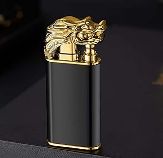 Magic Double Flame Lighter, Tiger/Lion/Dragon Shape Luminous Lighter, Refillable Butane Luminous Lighter Cigar Lighter, Windproof Lighter Dual Arc Lighter,Butane Not Included (no luminous- black gragon)