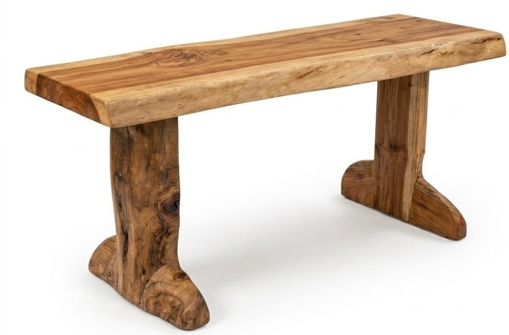 My Square Mile Wooden Garden Teak Bench Outdoor Seat Rustic Hand Carved Wood Nature Chair Furniture