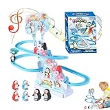 Penguin Race Track Toy, Penguin Race Game, Elektrische Pinguin Treppensteigen Spielzeug, Pinguin-Rutschen-Spielset, Pinguin-Achterbahn mit Lichtern und Musik, Geschenk für Kleinkinder und Kinder