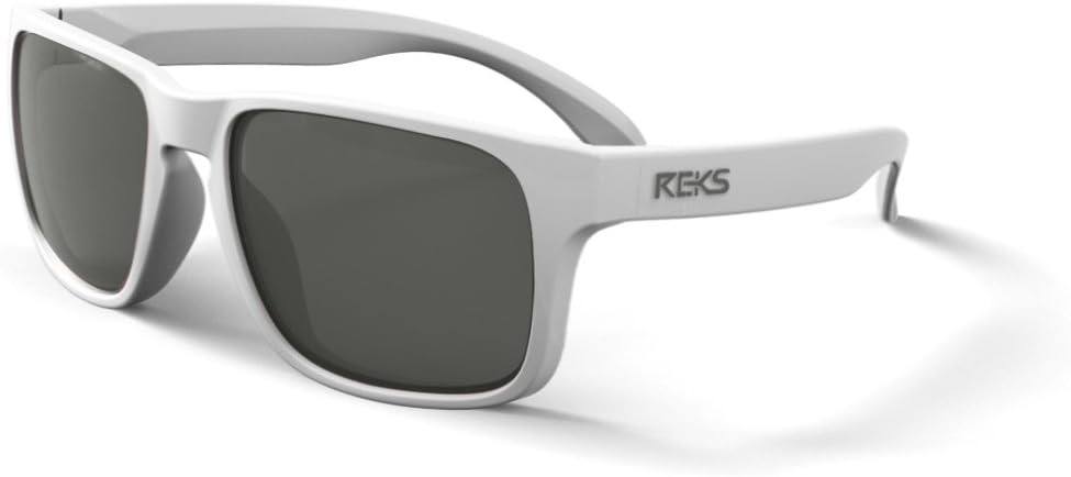 REKS Unbreakable SPORT Sunglasses, White Frame, Anti-Reflective Smoke Lens