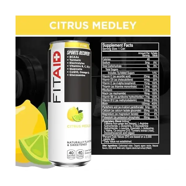 LIFEAID FITAID Workout Recovery Blend Variety Pack BCAA Glucosamine Full B Complex Electrolytes Omega-3s 100% Clean Vegan Naturally Sweetened & Flavored 12-oz. cans (Pack of 24) - Packaging May Vary 2