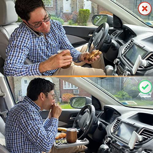 Image of EcoNour 2 in 1 Car Steering Wheel Tray (Grey) | Multipurpose Car Steering Wheel Desk for Laptop and Food | Car Tray for Eating | Steering Wheel Accessories