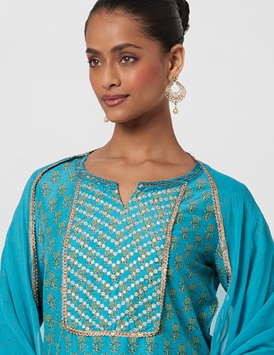 Image of BIBA Women Art Silk Straight Kurta Palazzo Suit Set
