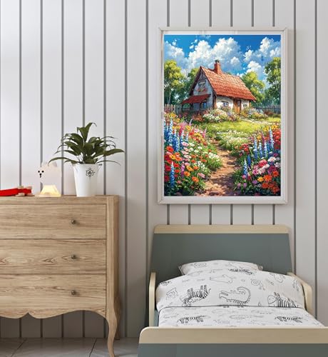 Image of Moohue 14ct Counted Cross Stitch Kits for Adults Printed Stamped Cross Stitch Patterns Kits Cross Stitch Supplies (Beautiful House)