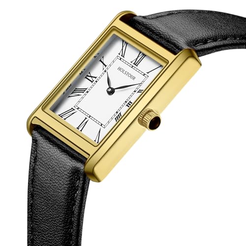 Watches for Men Business Simple Model Rectangle Roman Numerals Case Water Resistant with Leather Strap - Image 3