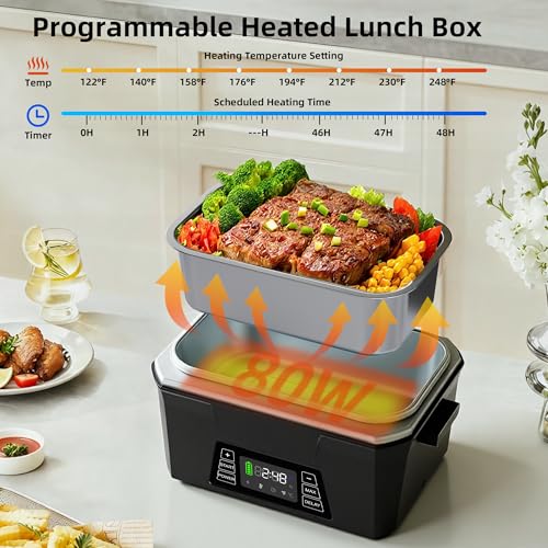 Vabaso Cordless Electric Lunch Box for Adults, App Control Heated Lunch Box with Detachable Battery, 1.2L Self Heating Lunch Box with Timer, Memory & Auto Keep Warm for Work Travel Outdoor — view 4