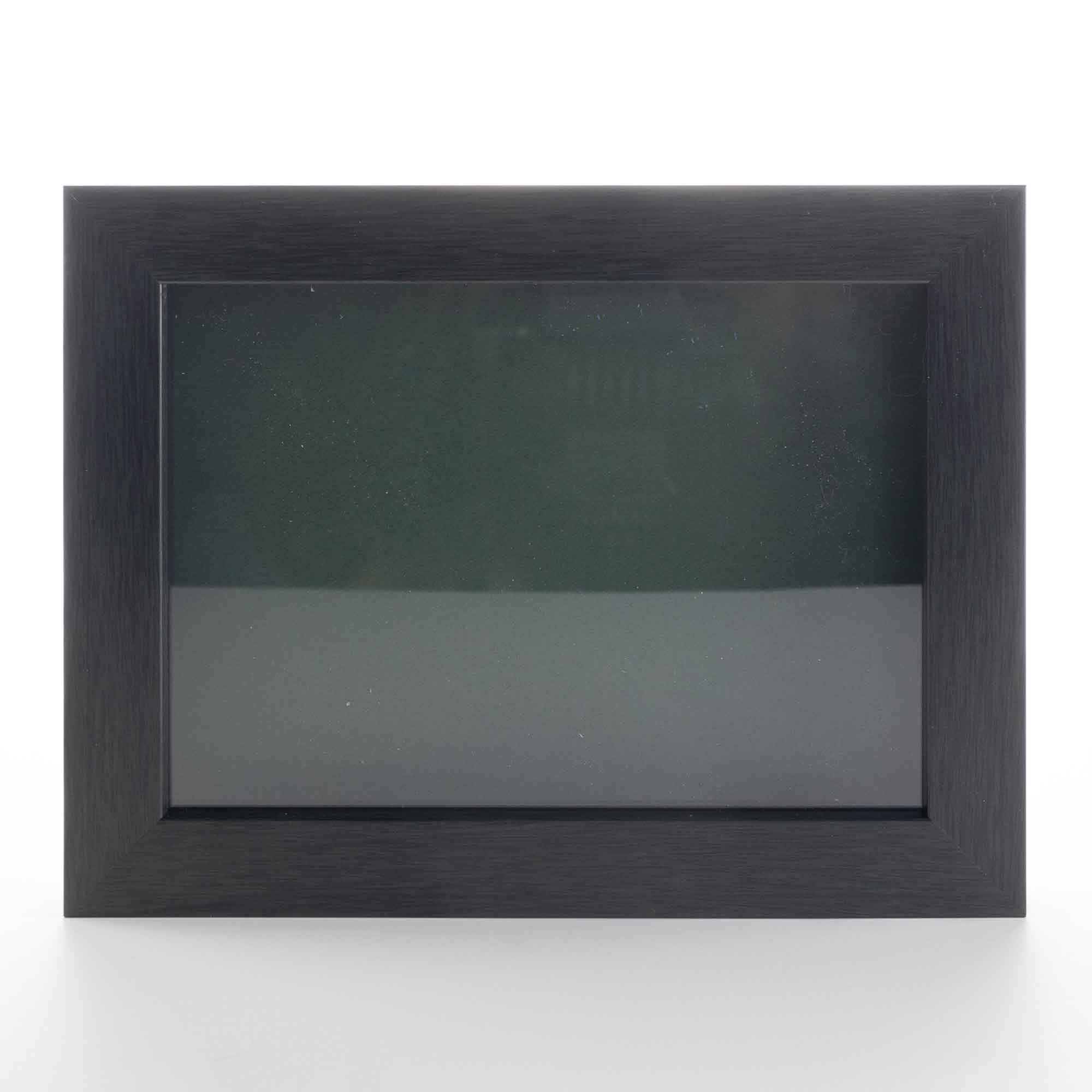 Charcoal 5x7 Small Shadow Box Picture Wooden Frame with Green Acid-Free Backing UV Acrylic & Hanging Hardware - with 3/4