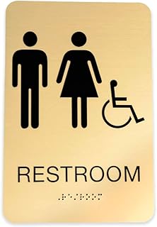 Gold Unisex ADA Restroom Sign / 6" x 9" Modern Chic Gold Color Gender Neutral Acrylic Bathroom Sign With Braille