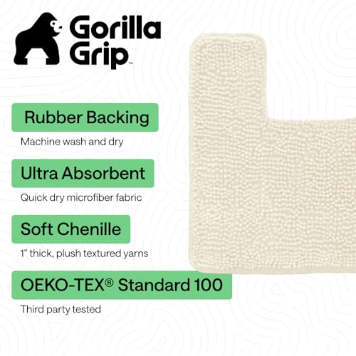 Image of GORILLA GRIP Bathroom Rug Sets, Soft Chenille 2 Piece Area Rugs Set, Toilet Base Mat and 30x20 Carpet, Absorbent Microfiber Washable Mats Dry Quickly, Home Decor and Bath Room Accessories, Ivory