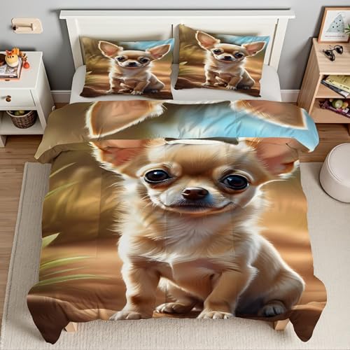 Piumino Matrimoniale Colore Terra Trapunte Chihuahua Piumone Imbottito Resistente Lavabile, Super Morbida Trapunta, piumini 240x260 cm in Microfibra Reversibile e 2 Federa 50x80 cmT372