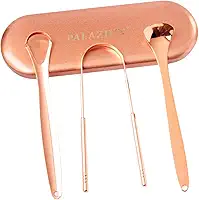 Raspador Limpador de Língua 100% Cobre Puro Kit 3 Peças Com Estojo - Ferramenta Profissional Higienizador Lingual Palaziun de Luxo Ayurveda