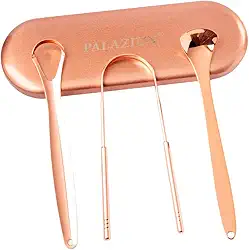Raspador Limpador de Língua 100% Cobre Puro Kit 3 Peças Com Estojo - Ferramenta Profissional Higienizador Lingual Palaziun de Luxo Ayurveda
