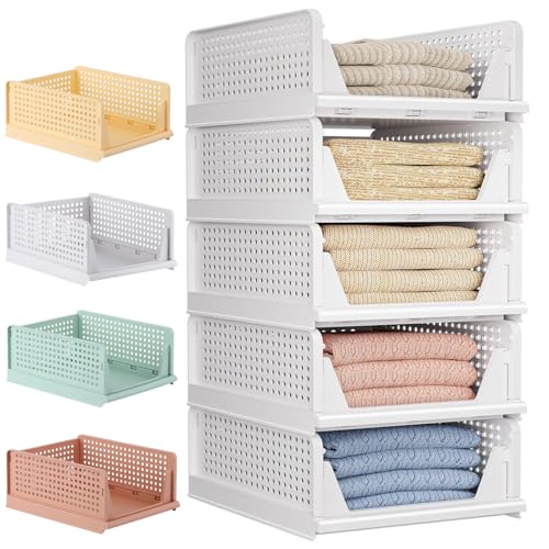 5 Pack Folding Closet Organizers Storage Box, Stackable Storage Bins,