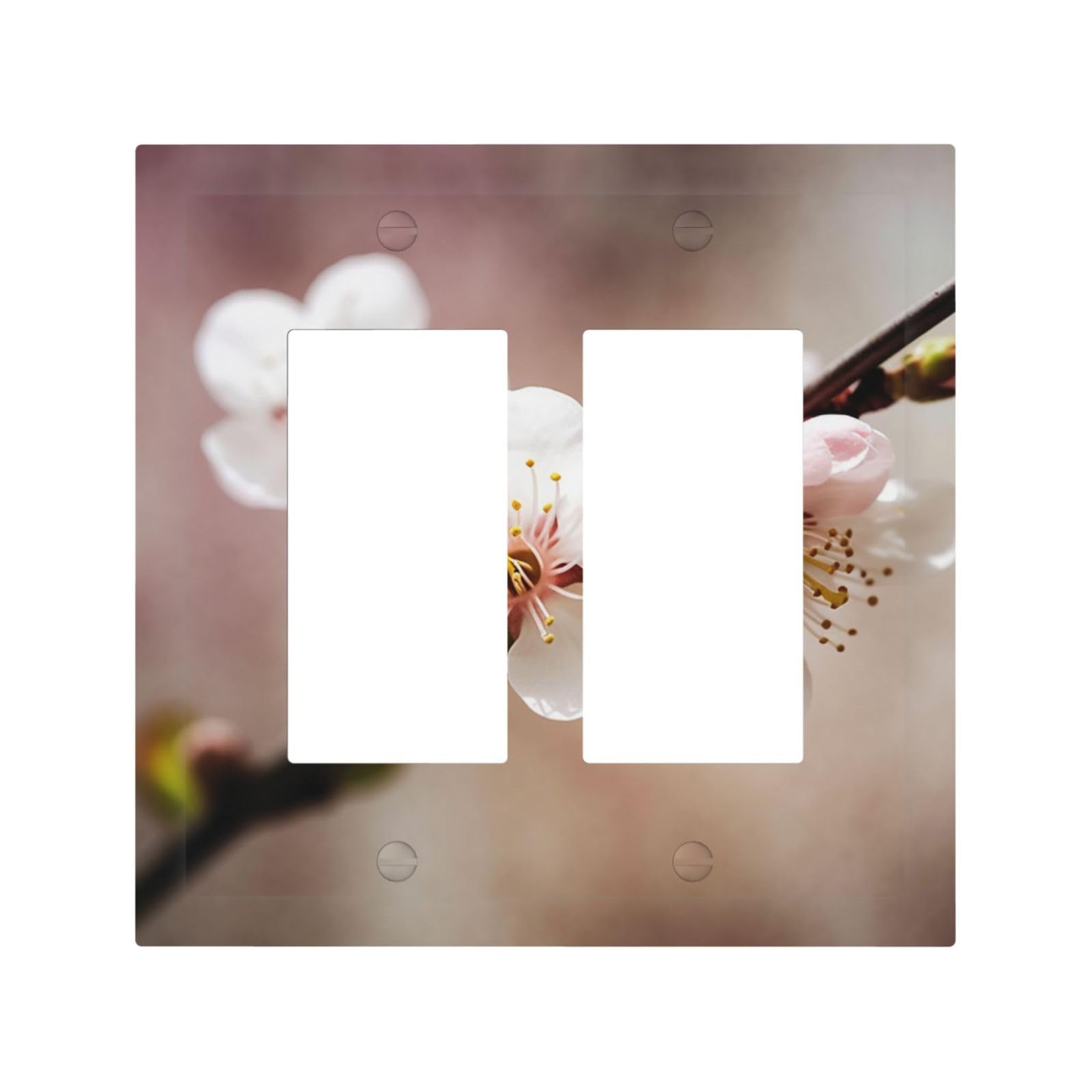 Decorator Double Toggle Light Switch Covers Cherry Blossom Wall Plate 2-Gang Mid Size 5" x 4.9" Double Toggle Switch Wallplate Decorative 2 Gang Wall Switch Plate Covers
