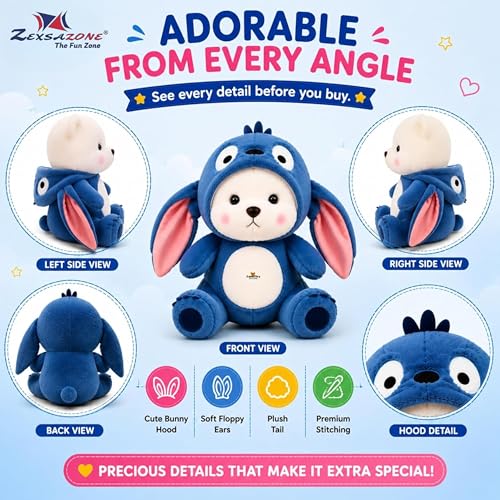 Image of ZEXSAZONE Blue Teddy Bear Soft Toy for Kids, Cute Plush Stuffed Animal, Ultra Soft Huggable Teddy, Birthday Gift for Girls & Boys, Home Decor & Cuddling Toy (Blue, 28 cm)