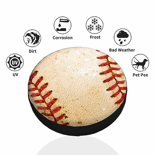 Image of Baseball Spare Tire Cover Old Leather Worn Sport Ball Red Lines Texture Weatherproof Universal Wheel Protectors Camper Tire Covers for Trailer Rv Travel(17 inch)