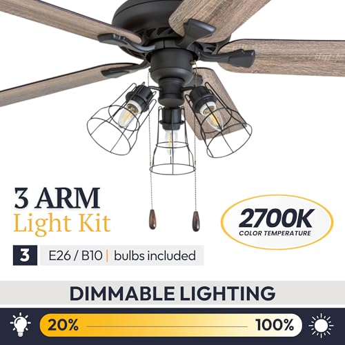 Prominence Home Lincoln Woods, 52 Inch Industrial Style LED Ceiling Fan with Light, Pull Chain, Three Mounting Options, 5 Dual Finish Blades, Reversible Motor - 50581-01 (Bronze) - Image 5