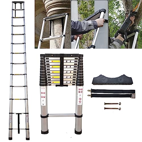 Hooha Aluminium Teleskopleiter 5,1m Klappbar mit Anti-Rutschmatte aus Gummifasern Folding Ladder Ausziehleiter Belastung 150kg Max. Mit EN131 Zertifikat