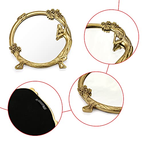 Juxyes Antique Gold Resin Frame Decorative Wall Mirror Makeup Mirror, Vintage Cosmetic Mirror With Beauty Golden Frame, Elegant European Wall Hanging Dressing Mirror Decor For Bathroom Bedroom #TOP2