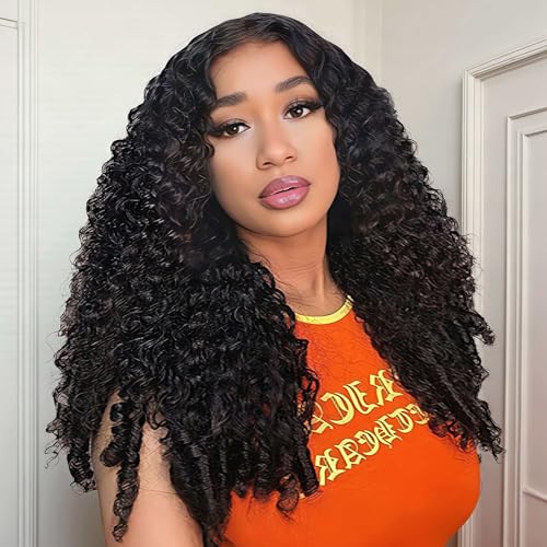 Image of Celiarita Burmese Culry Half Wig Human Hair 28 Inch Curly 3 In 1 Seamless Flip-Over Drawstring Half Wigs Spiral Ends Glueless Wear and GO Wig Beginner-Friendly