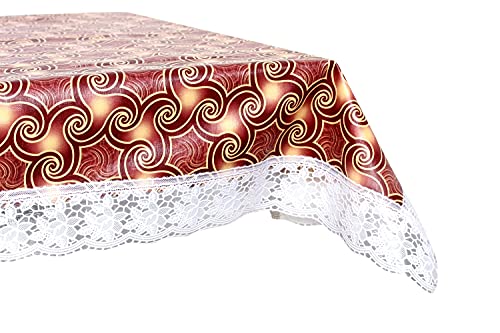 Image of The Furnishing Tree Waterproof PVC Rectangle Shaped Center Table Cover WxL 40x60 inches Packed Pattern Multicolor with White Border lace