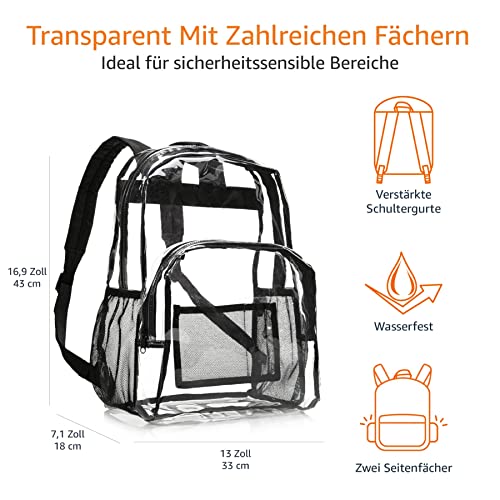 Amazon Basics, Rucksack für klassische Anlässe/Freizeit/Schule, Transparent, 1er-Pack