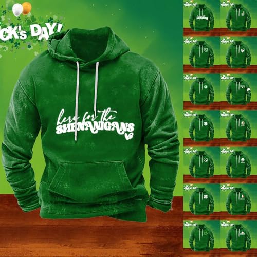 St Patricks Day Hoodies for Mens Heart Clover Graphic Pullover Irish American Flag Shamrock Sweatshirt Casual Shirt3