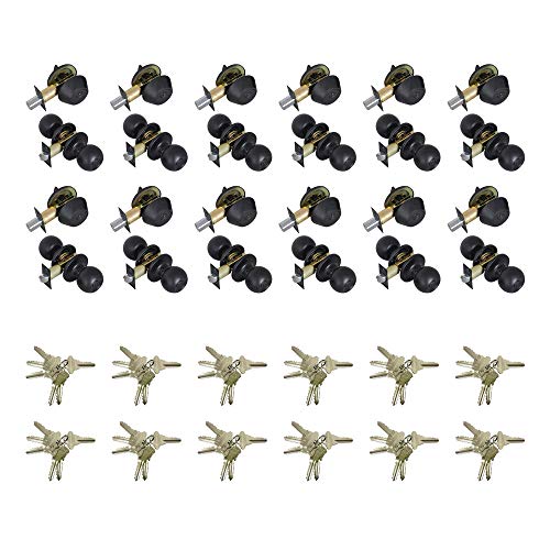 Grip Tight Tools Combo Entry Lock Set Door Knob And Single Cylinder Deadbolt Keyed Alike: Sc1 Keyway With 72 Keys Included, Black, Set Of 6, (Ed07C-12) #TOP6