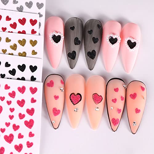 Valentines Nail Stickers Red Heart Nail Decal 3D Self-Adhesive Valentines Day Nail Art Sticker Decorations Red Black Love Nail Design For Acylic Nail Manicure Decor 7Sheets #TOP1