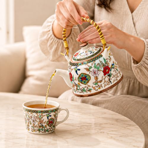 Image of MARKET 99 Japanese Design Ceramic Tea Pot, 900ml, High-Fired Tea Kettle for Loose Leaf, Green, Herbal & Flower Tea, Elegant Tea Maker for Home, Kitchen, Dining & Gifting